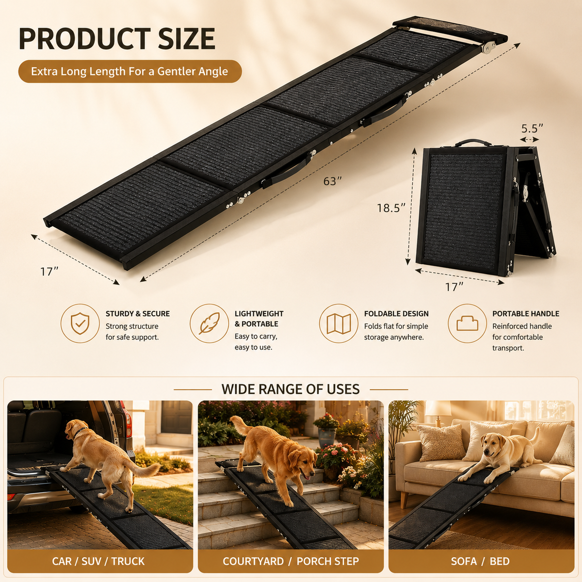 Folding dog car ramp for large dogs, view 3