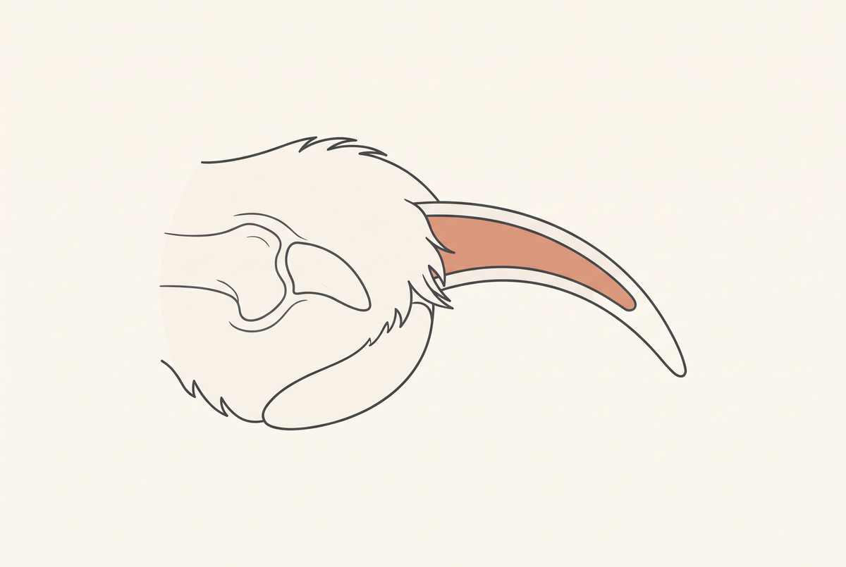 Anatomical side section of a dog claw showing the quick inside, ending well before the tip
